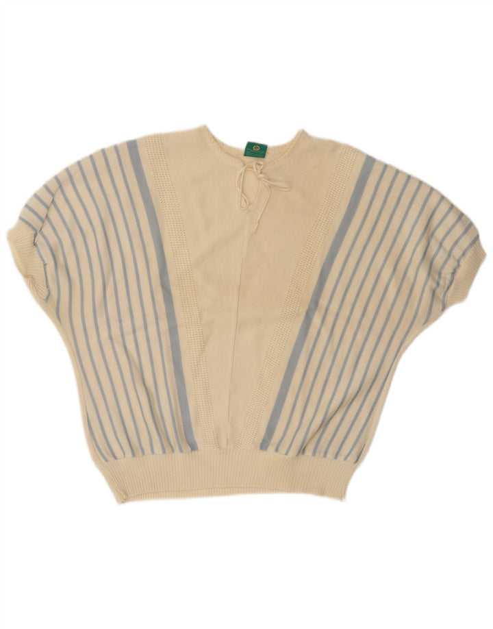 CANDA Pull court à col rond pour femme EU 44 XL Blanc cassé rayé