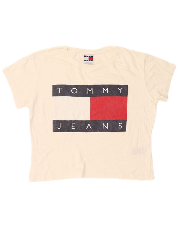 Tommy Hilfiger T-shirt graphique surdimensionné pour femme UK 10 Small Blanc