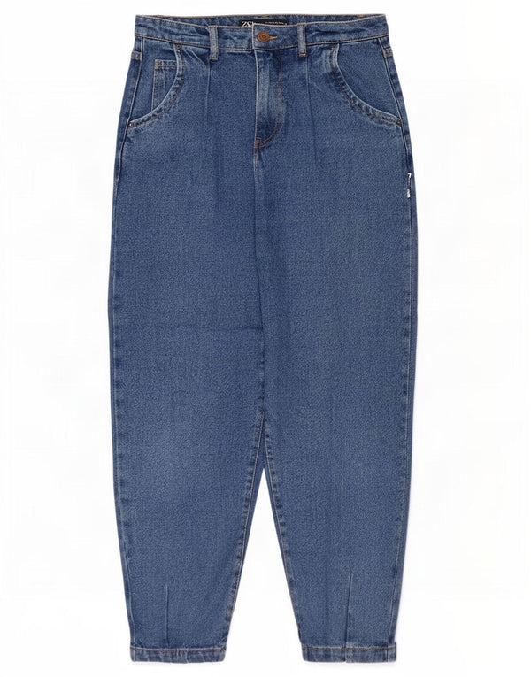 Zara Femme Ballon Taille Haute Jean Fuselé EU 34 2XS W24 L26 Bleu Coton