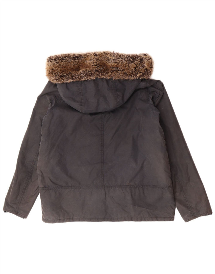 BARBOUR Veste cirée surdimensionnée à capuche pour femme UK 12 en coton bleu marine moyen