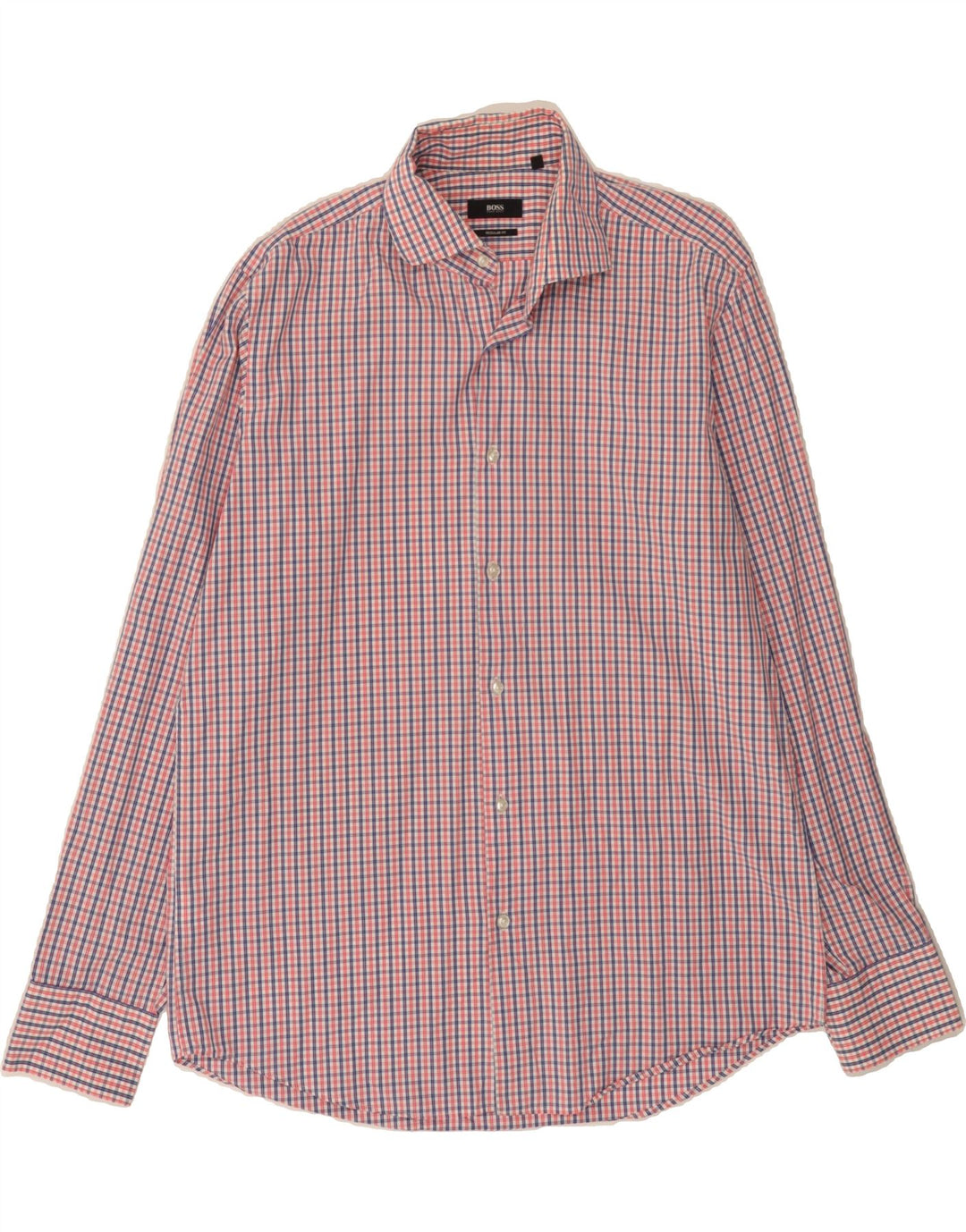 HUGO BOSS Mens Regular Fit Shirt Size 41 16 Large Pink Check Vintage Hugo Boss and Second-Hand Hugo Boss from Messina Hembry 