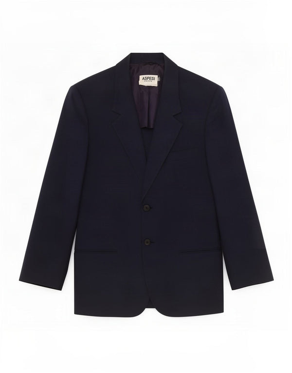 Alberto Aspesi Veste blazer à 2 boutons pour femme UK 14 en coton bleu marine moyen