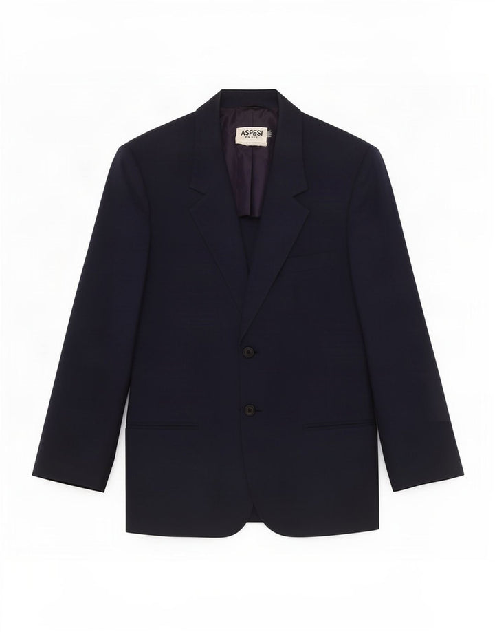 Alberto Aspesi Veste blazer à 2 boutons pour femme UK 14 en coton bleu marine moyen