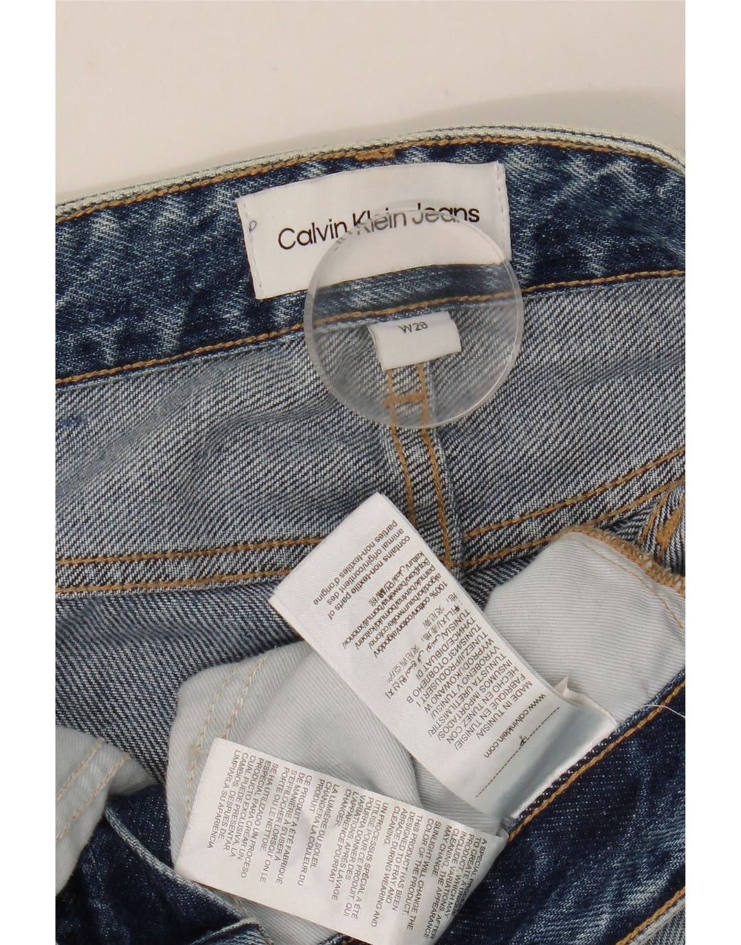 CALVIN KLEIN Femme Jean Slim Effet Déchiré W28 L28 Bleu Coton