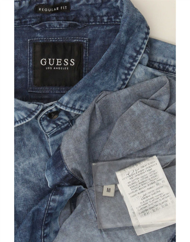 Guess Chemise en Jean Coupe Regular Délavé à l'acide Homme Bleu Moyen Coton