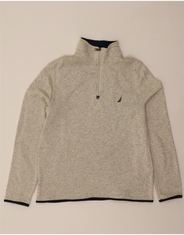 NAUTICA Mens Zip Neck Sweatshirt Jumper Medium Grey Flecked Polyester Vintage Nautica and Second-Hand Nautica from Messina Hembry 