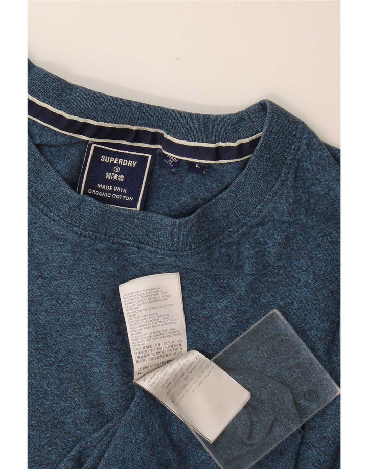 Superdry Homme T-Shirt Top Large Bleu Moucheté Coton