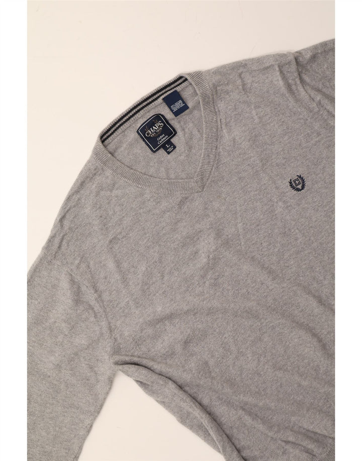 CHAPS Womens V-Neck Jumper Sweater UK 16 Large Grey Cotton Vintage Chaps and Second-Hand Chaps from Messina Hembry 