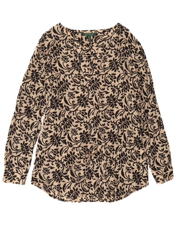 RALPH LAUREN Haut chemisier long pour femme UK 14 Coton floral beige moyen