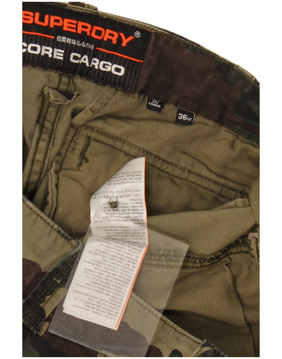 Superdry Short Cargo W36 Large Kaki Camouflage Cotton Army Homme