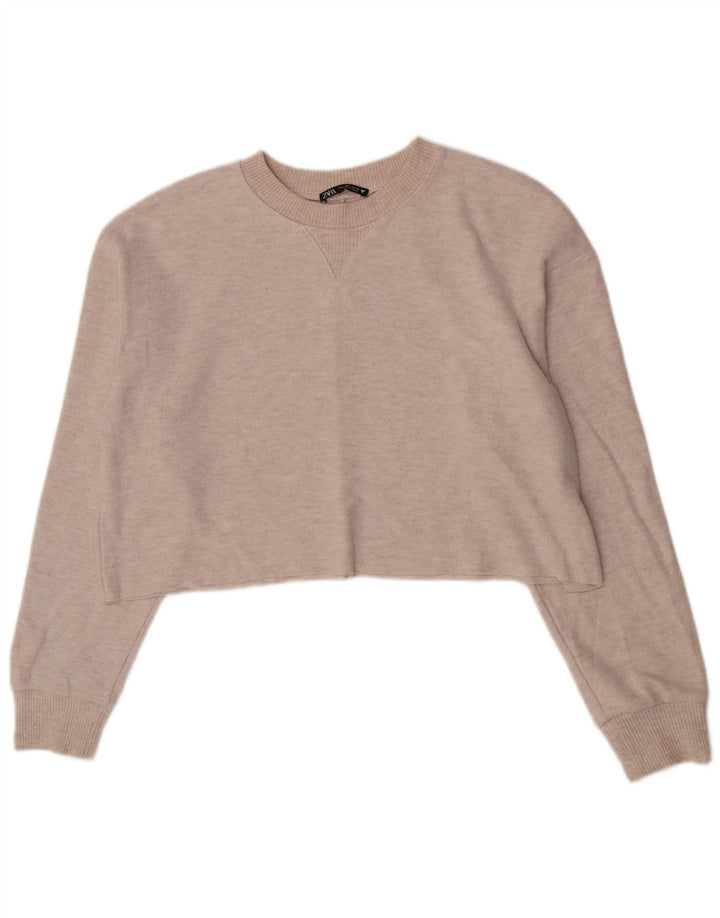 Zara Femme Crop Top Manches Longues UK 16 Large Beige Polyester