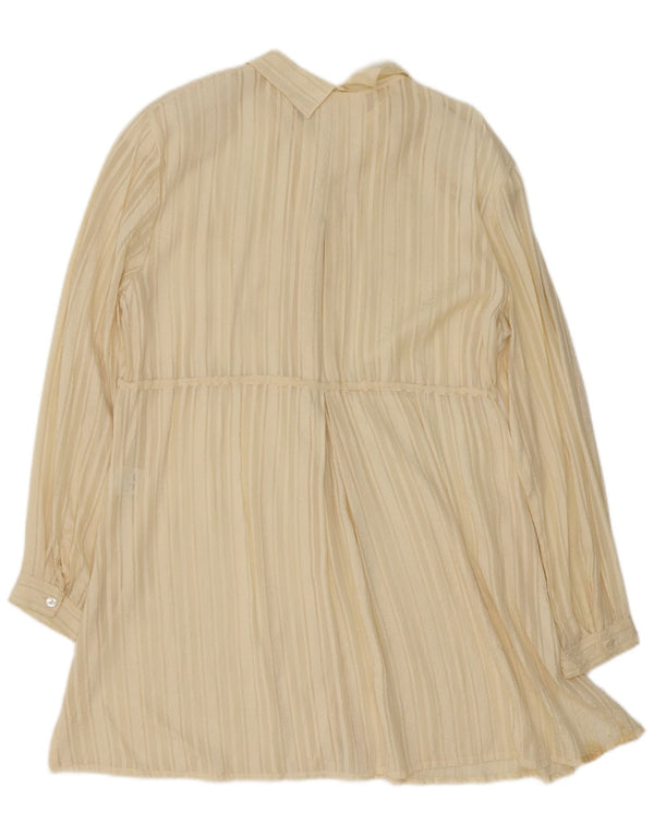 robe chemise surdimensionnée femme vintage UK 14 Soie rayée jaune moyen