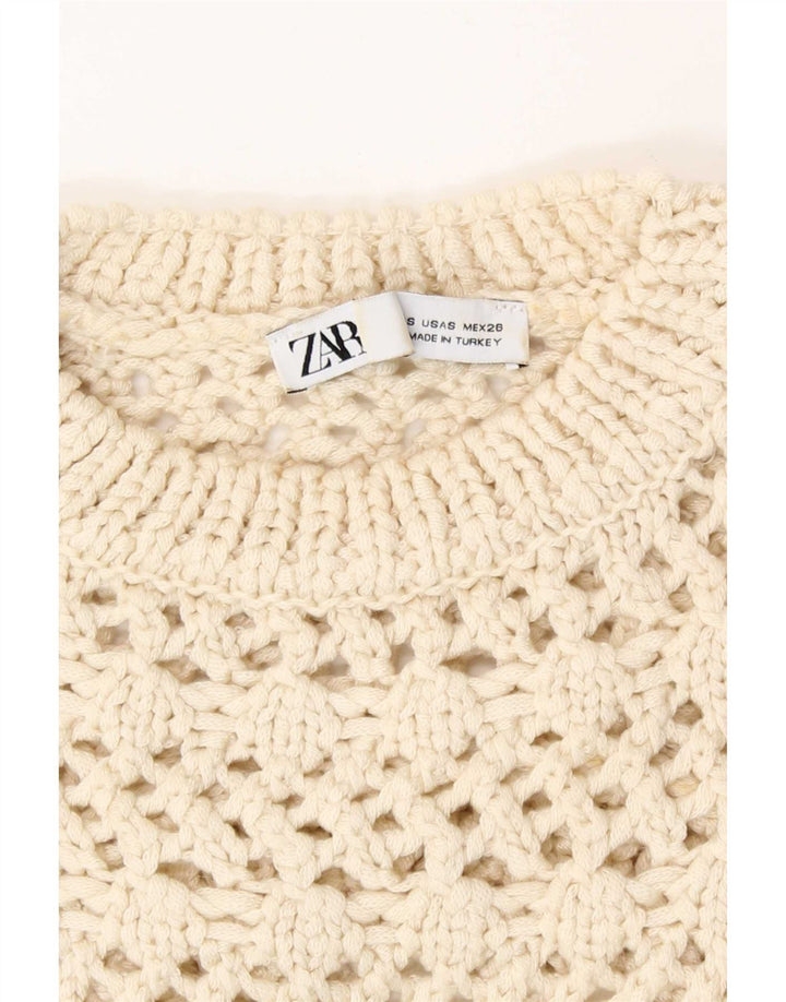 Zara Femme Knit See Through Top UK 8 Small Beige Acrylique