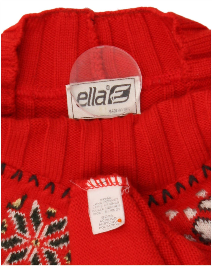 ELLA Pull à col roulé pour femme UK 16 Grande laine Fair Isle rouge