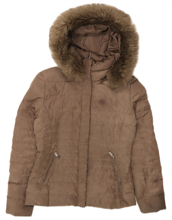 ARMANI JEANS Veste matelassée à capuche pour femme IT 40 Small Marron Polyester