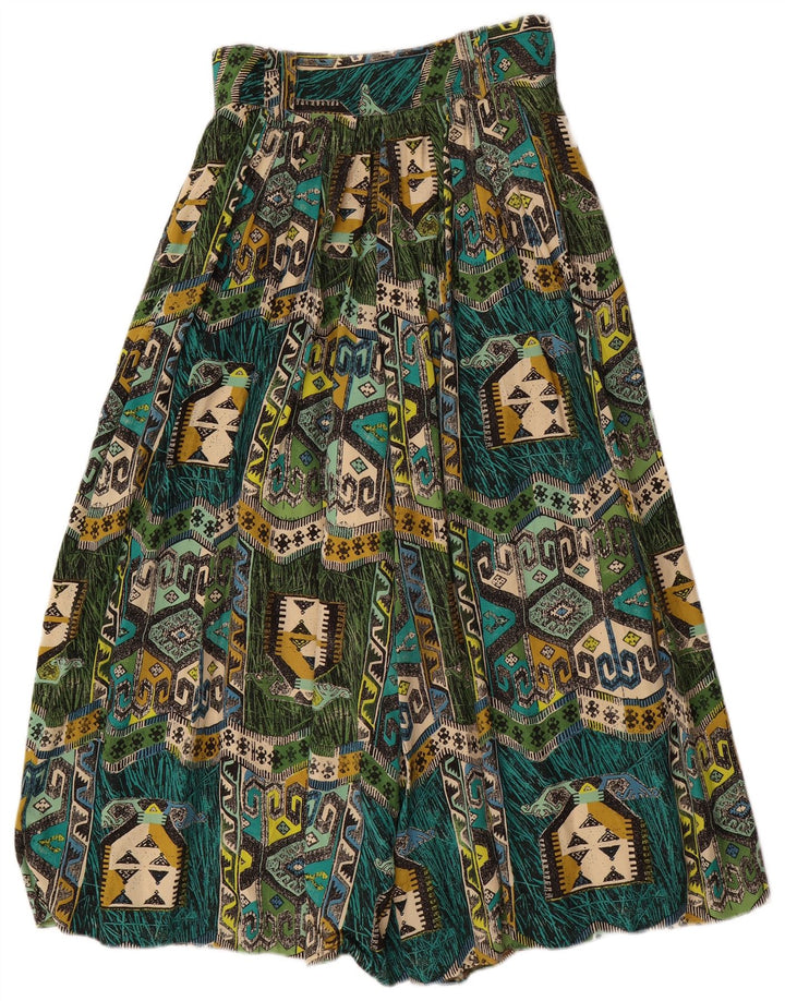 VINTAGE Pantalon Sarouel Femme W28 L22 Viscose Géométrique Vert