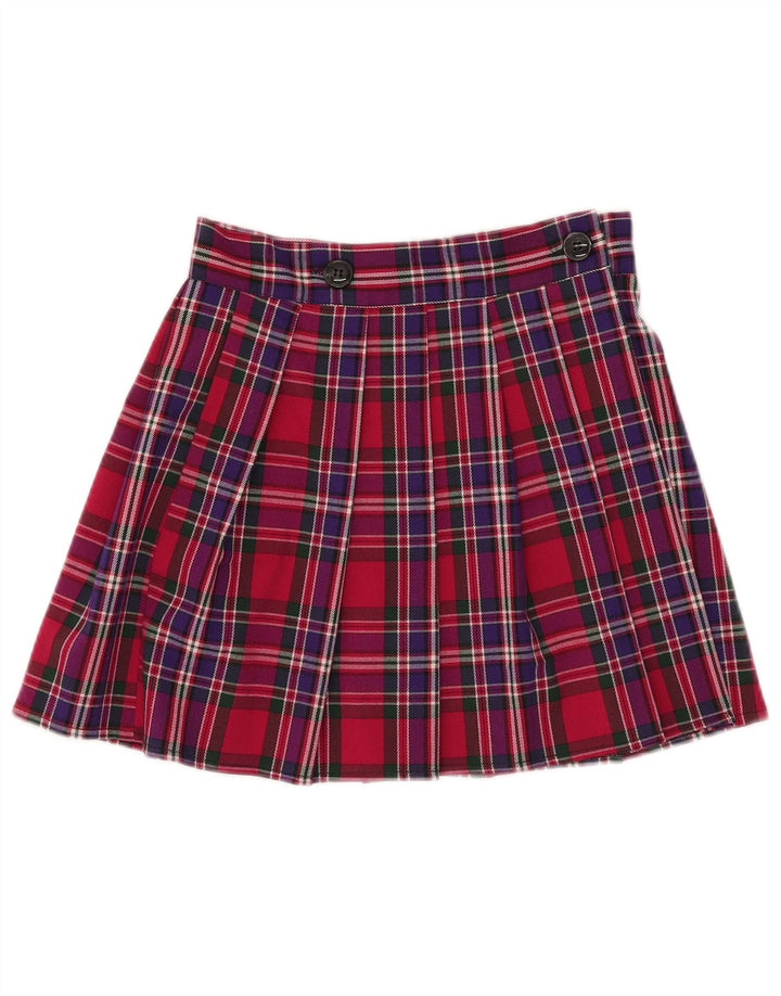 vintage Femmes Mini Jupe Plissée Petit W25 Rouge Check Polyester