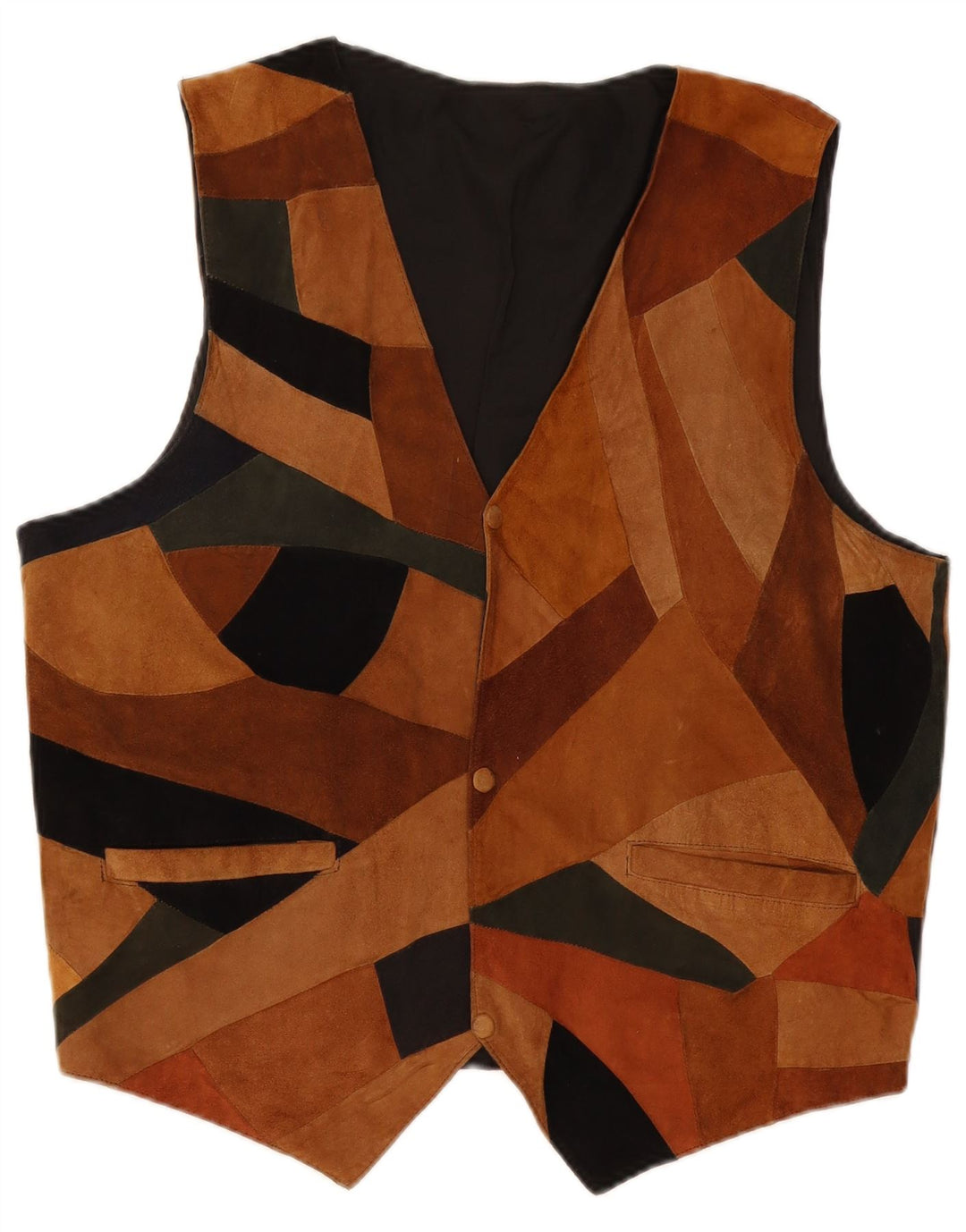 gilet en daim vintage pour hommes patchwork brun moyen