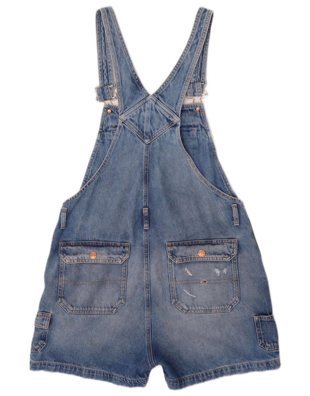 TOMMY HILFIGER Womens Distressed Dungarees Denim Shorts UK 16 Large  Blue