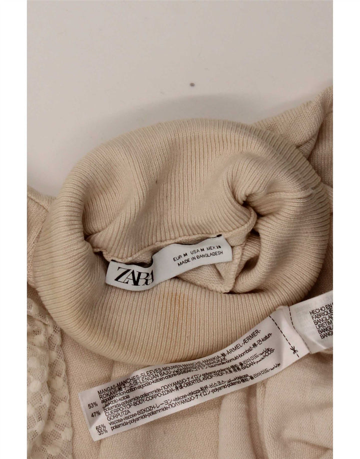 Zara Pull col roulé pour femme UK 12 Medium Off White Coton