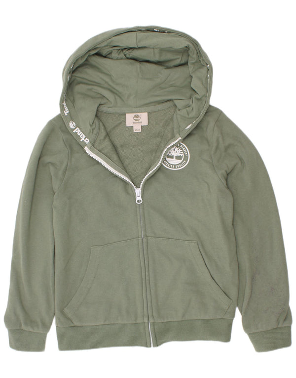 Timberland Pull à capuche zippé graphique pour garçon 7-8 ans en coton vert