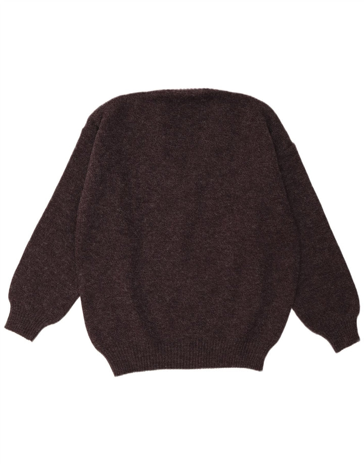 vintage Mens V-Col Jumper Sweater IT 52 Grand Acrylique Géométrique Gris