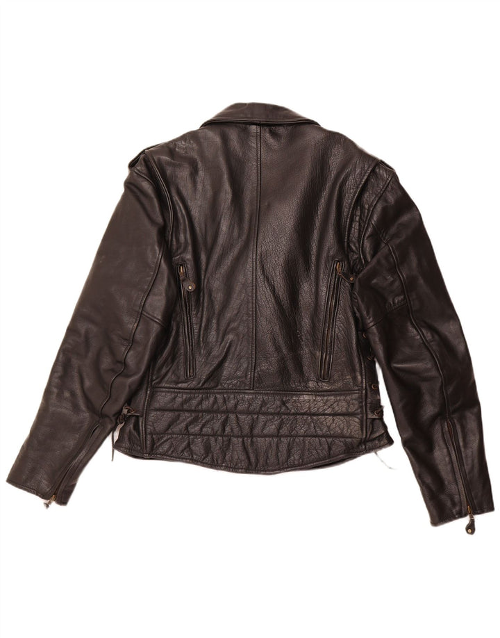 VINTAGE Veste motard en cuir pour homme UK 36 Petit Noir