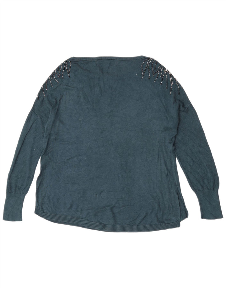 Oasis Pull surdimensionné à col bateau pour femme UK 10 Small Bleu Viscose