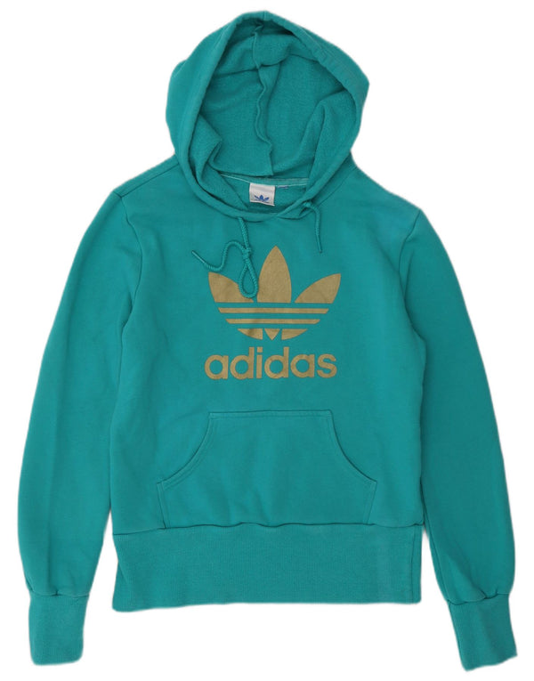 Adidas Pull à capuche graphique pour femme UK 10 Petit coton turquoise