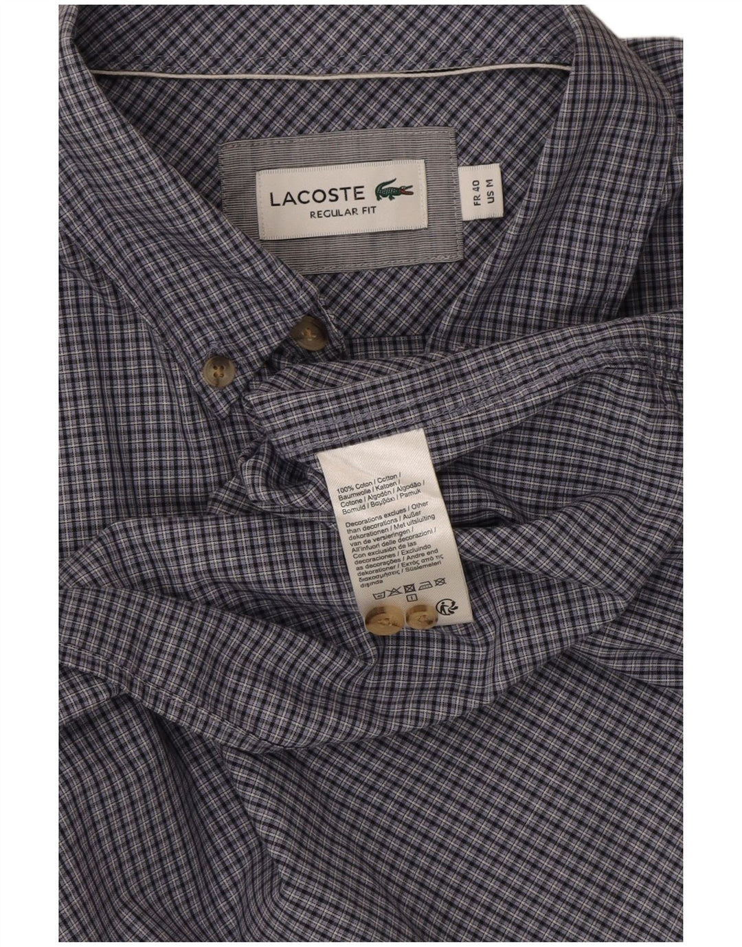 Lacoste Chemise à manches courtes pour hommes Taille 40 Coton à carreaux bleu marine moyen