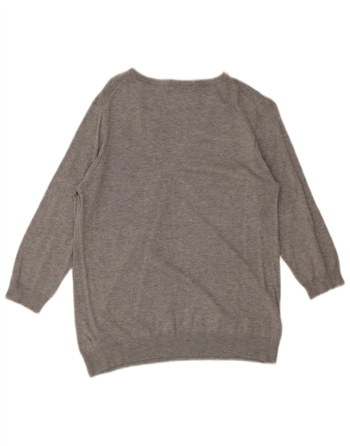Marks & Spencer Pull à manches 3/4 et col en V pour femme Gris moyen UK 14