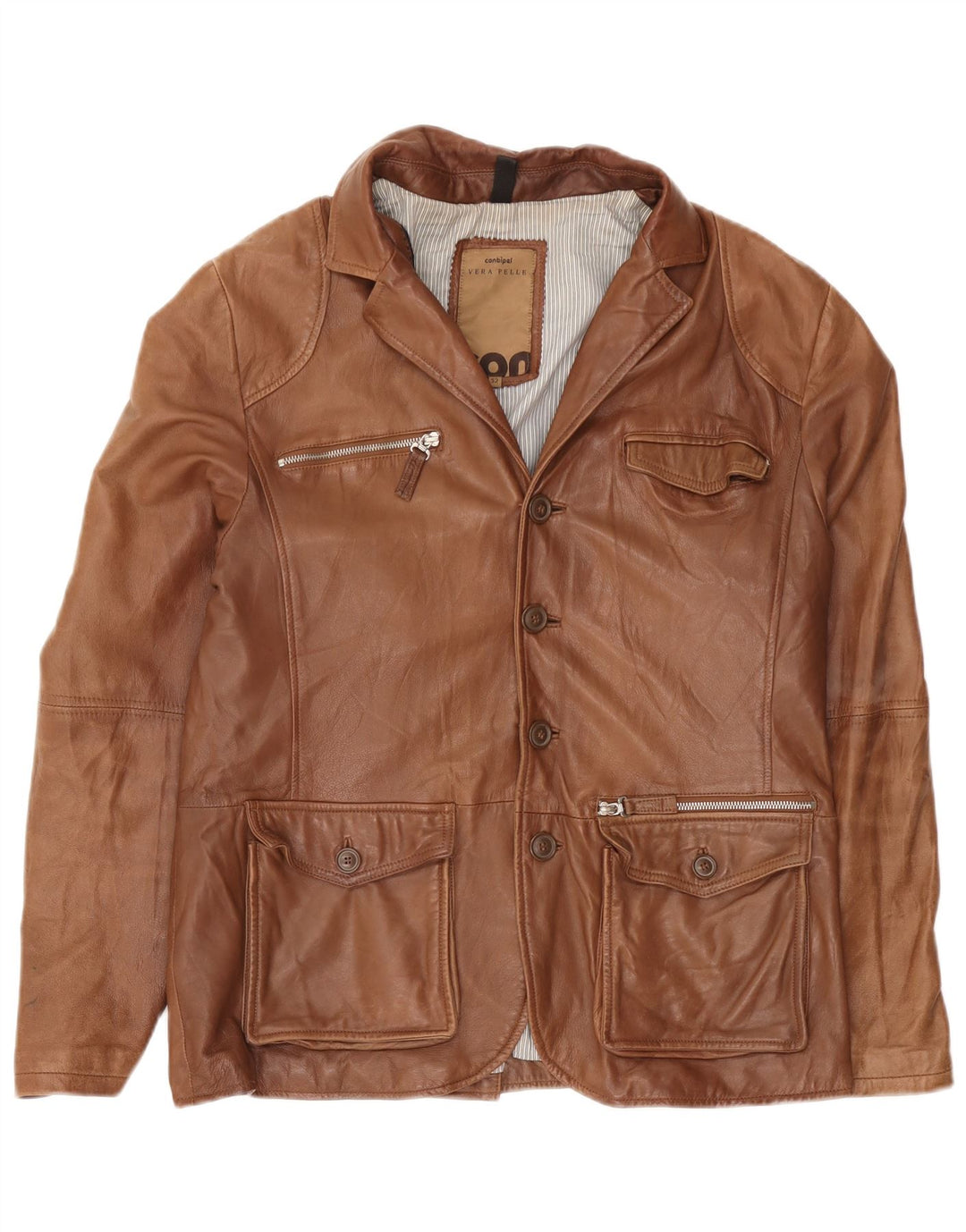 Conbipel Veste Blazer 4 Boutons en Cuir Homme IT 52 Grand Cuir Marron