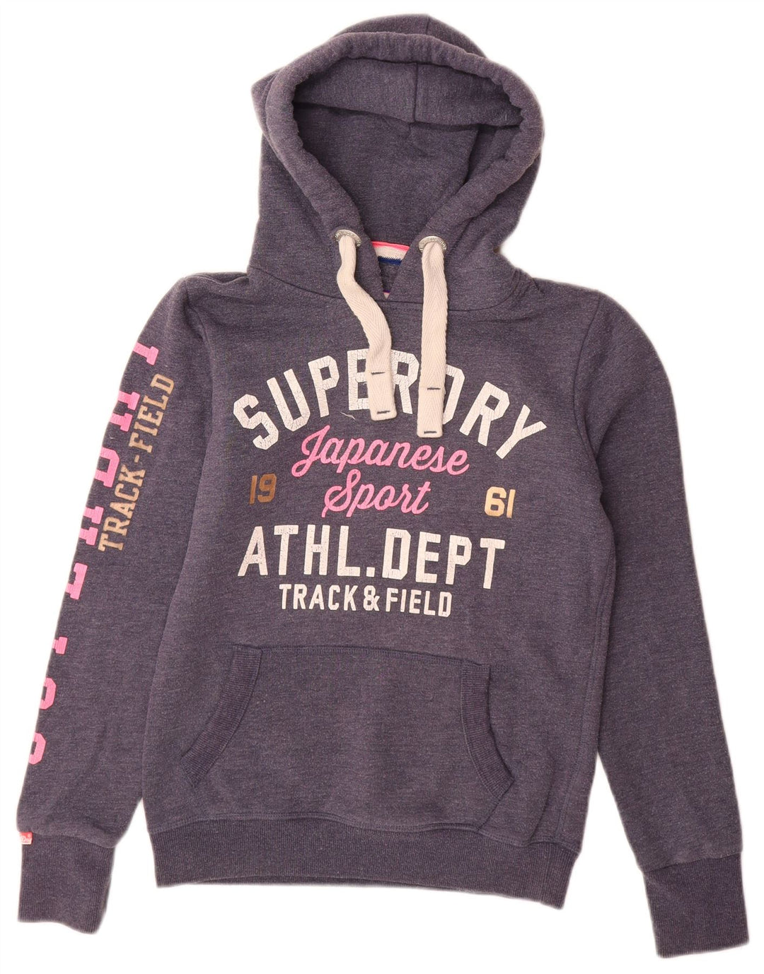 SUPERDRY Pull à capuche graphique pour femme UK 6 XS Bleu marine Coton
