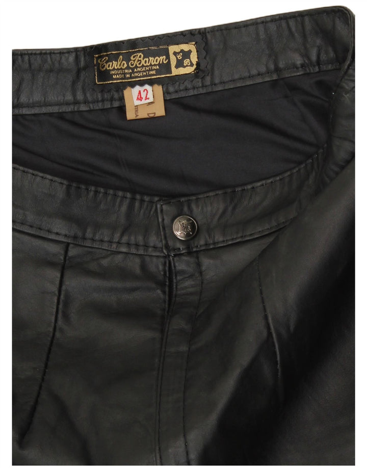 vintage Femme Taille Haute Jupe En Cuir EU 42 Grand Cuir Noir