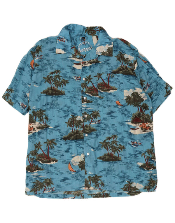 vintage Chemise hawaïenne à manches courtes pour hommes XL Coton bleu