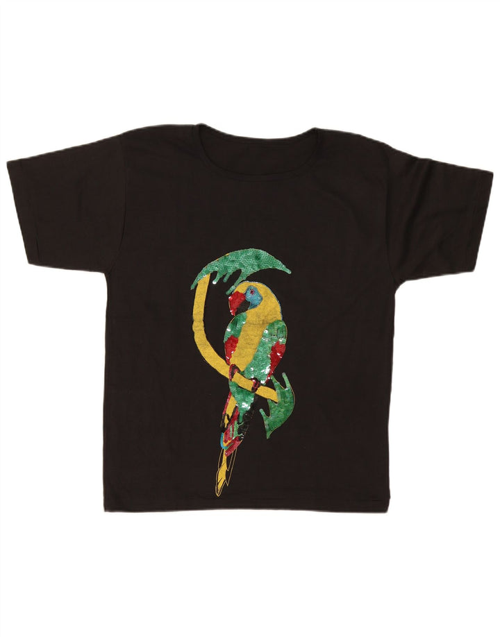 vintage Femmes Graphique T-Shirt Top UK 14 Moyen Noir