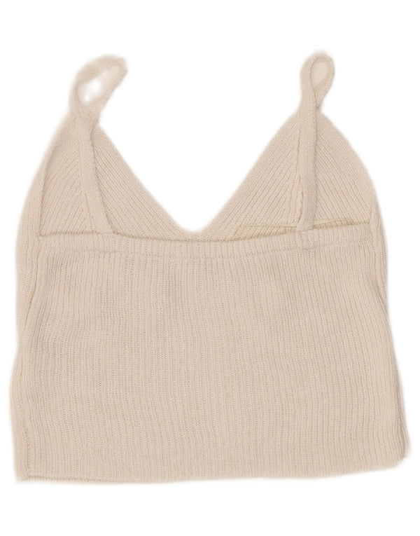 Zara Femme Top Court En Tricot UK 4 XS Viscose Blanc Cassé