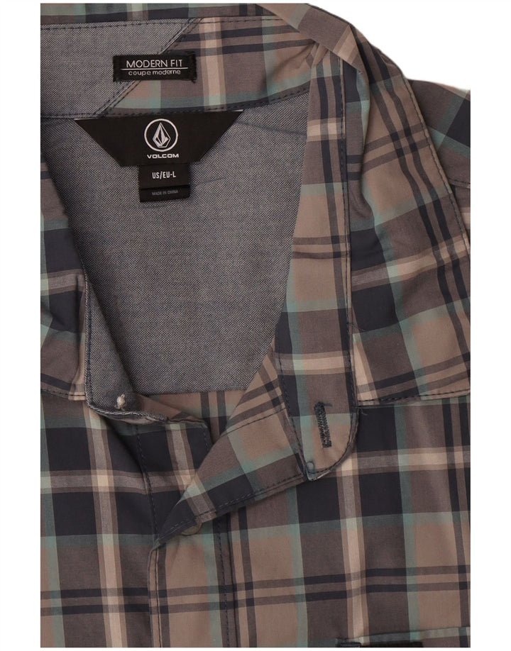 Volcom Chemise à manches courtes pour hommes, coupe moderne, grand coton à carreaux gris