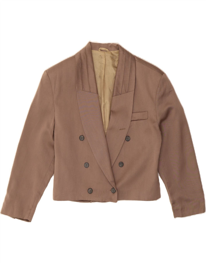 VINTAGE Womens Crop Double Breasted Blazer Jacket IT 48 XL Brown Viscose Vintage Vintage and Second-Hand Vintage from Messina Hembry 