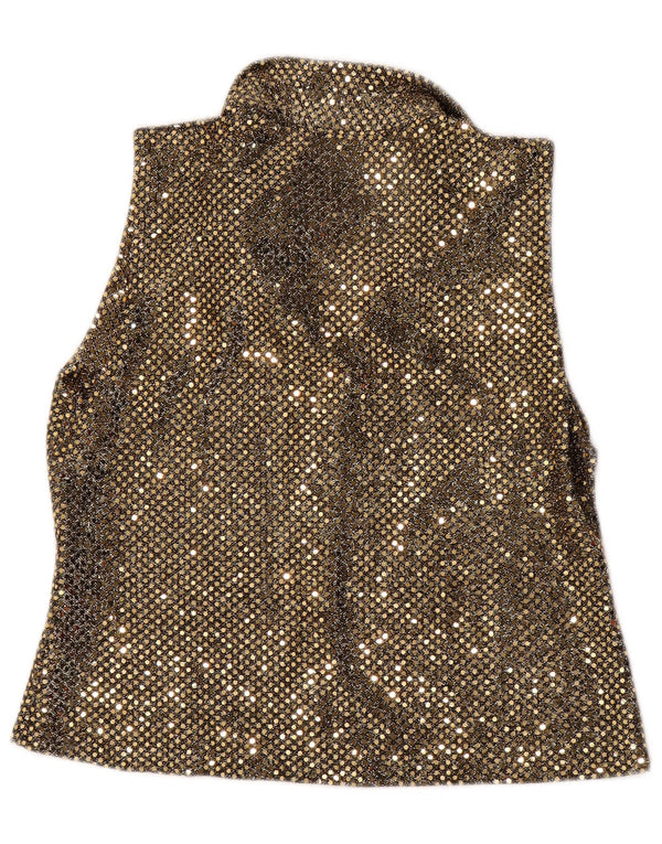 Sara Glenzer Chemisier sans manches à paillettes pour femme UK 12 Medium Doré Nylon