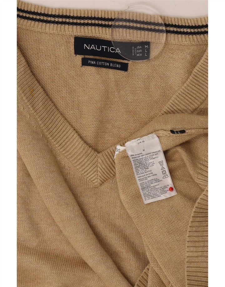 NAUTICA Pull Col V Homme Coton Beige Moyen
