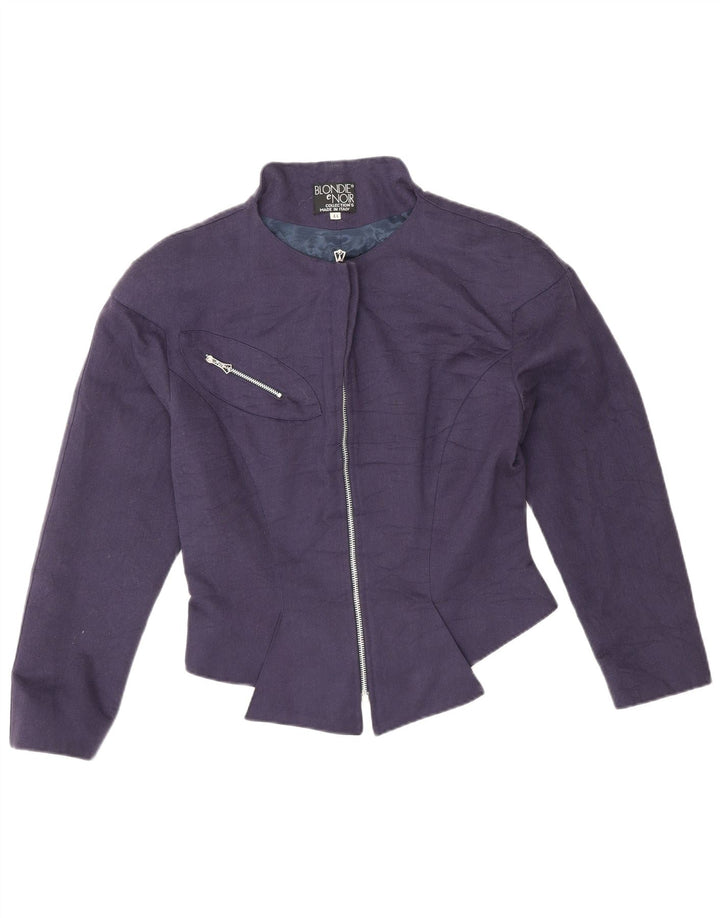 VINTAGE Blouson Bomber Femme IT 44 Acétate Bleu Marine Moyen