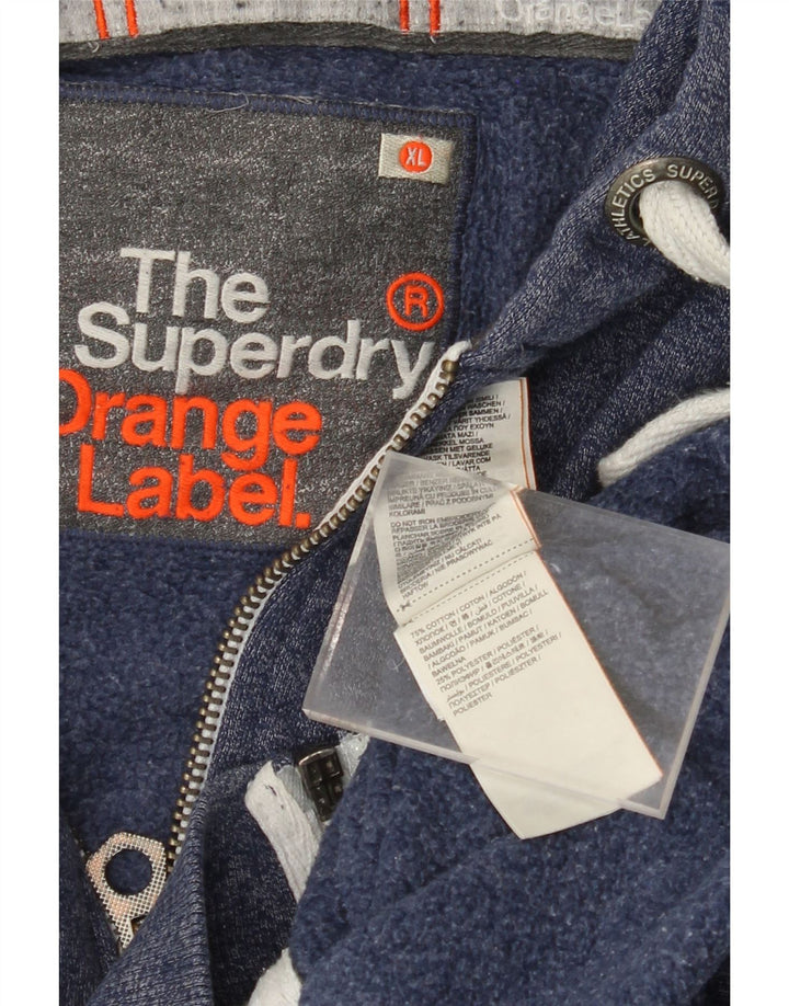 SUPERDRY Pull à capuche zippé XL en coton moucheté bleu marine pour homme