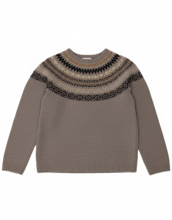 vintage Womens Boat Neck Jumper Pull UK 12 Moyen Gris Fair Isle Wool