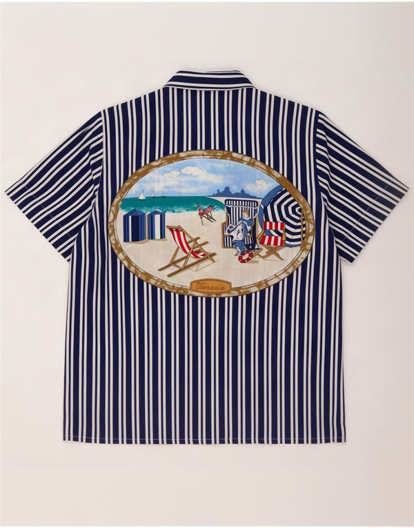 Chemise graphique femme vintage UK 14 Grand Bleu Marine Rayé Nautique