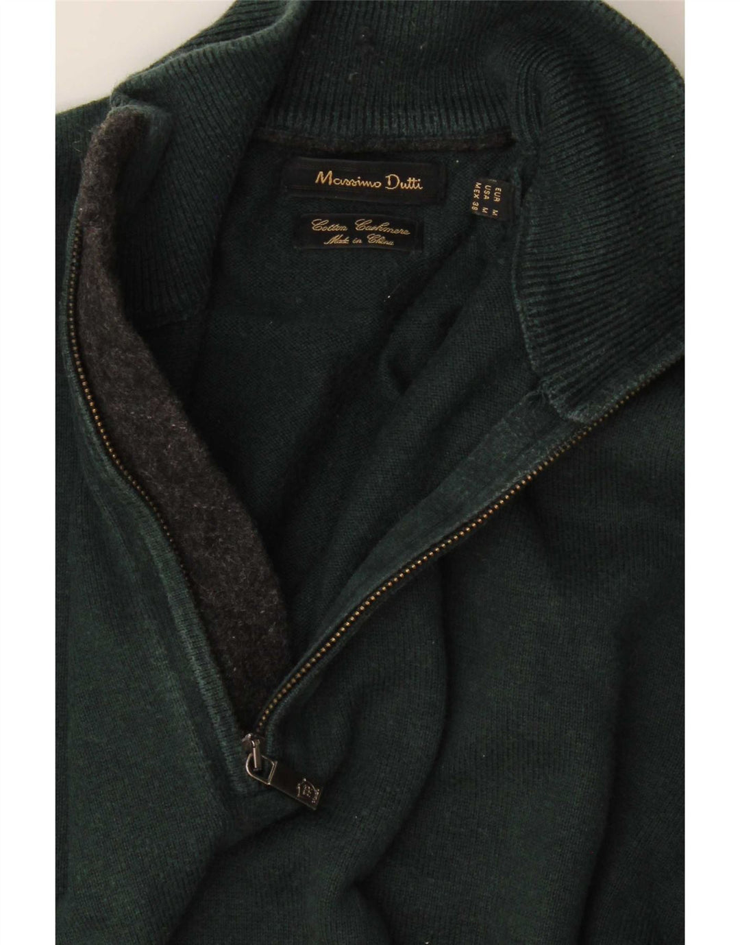 Massimo Dutti Pull Col Zippé Homme Vert Moyen Coton