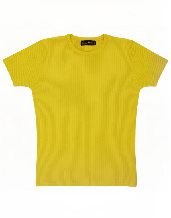 Zara Femme T-Shirt Top UK 10 Petit Jaune Viscose