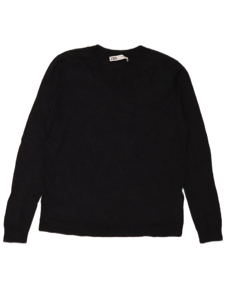 Zara Pull col V pour femme UK 10 Petite laine bleu marine