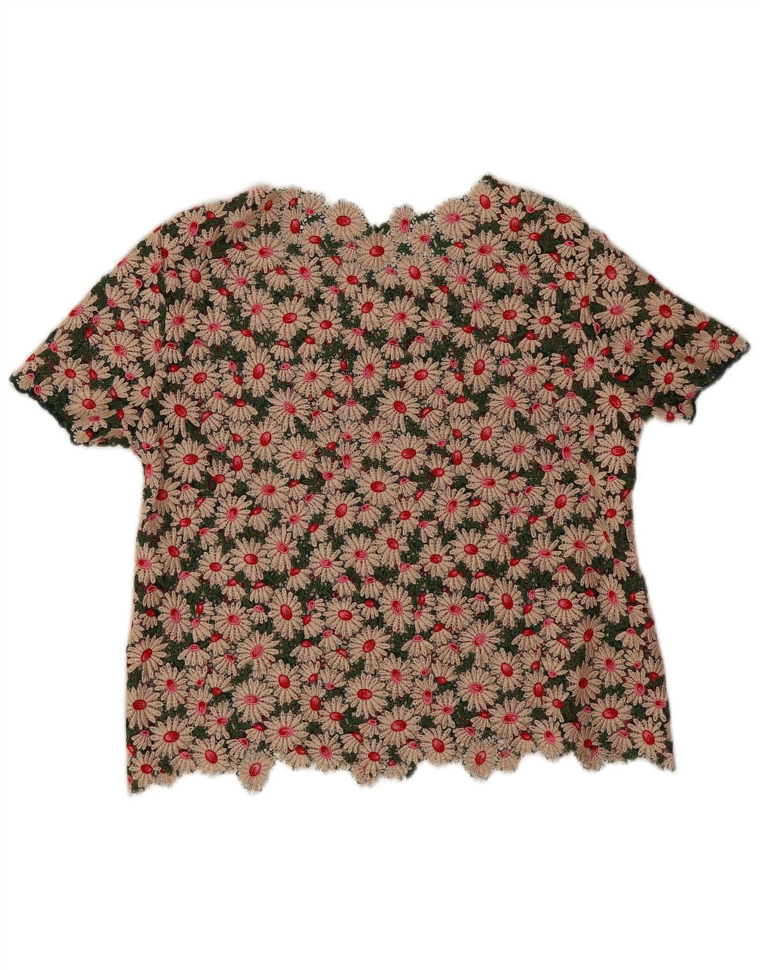 vintage Femmes Crochet Blouse Top UK 16 Grand Floral Multicolore