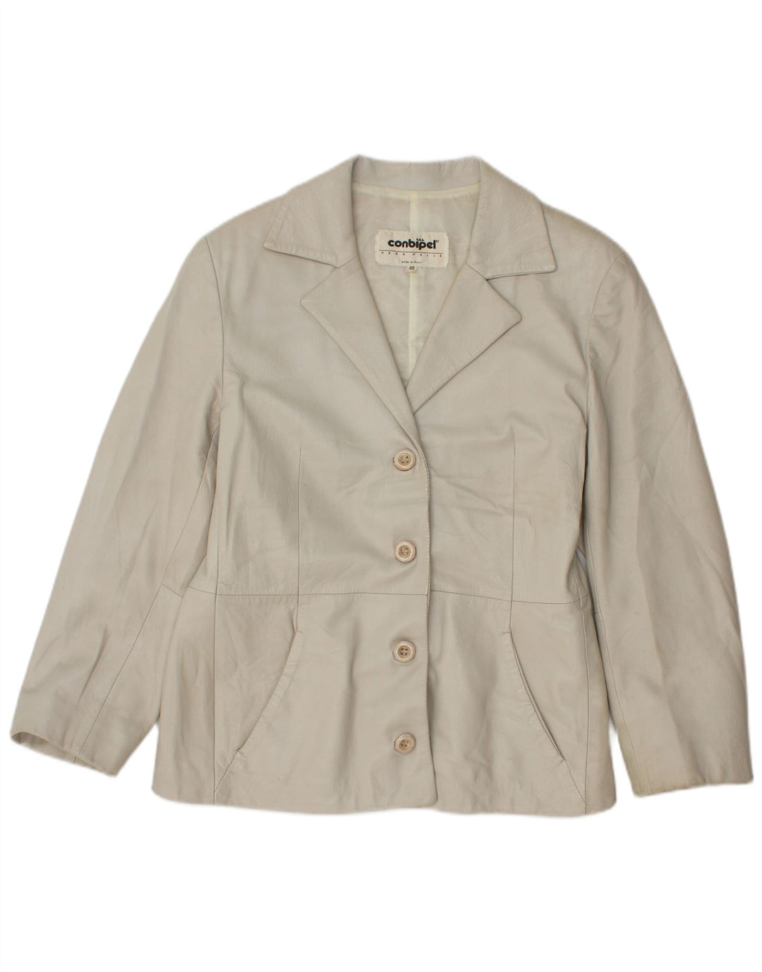 Conbipel Veste Blazer En Cuir 4 Boutons Femme IT 48 XL Cuir Gris